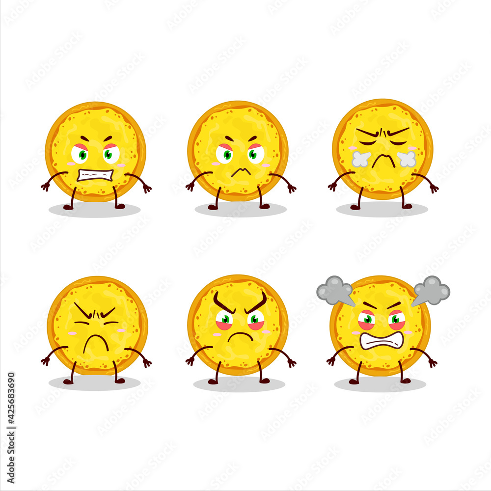 Italian cheese pizza cartoon character with various angry expressions Italian cheese pizza cartoon character with various angry expressions