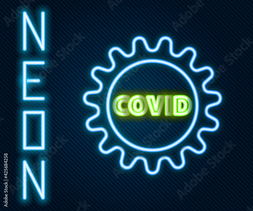 Glowing neon line Corona virus covid-19 icon isolated on black background. Bacteria and germs, cell cancer, microbe, fungi. Colorful outline concept. Vector Illustration