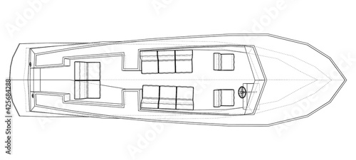 Modern boat with seats. Vector