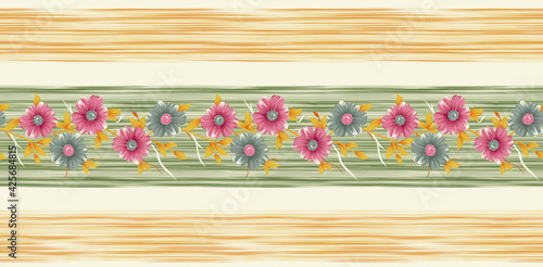 digital colorful flowers saree design border print