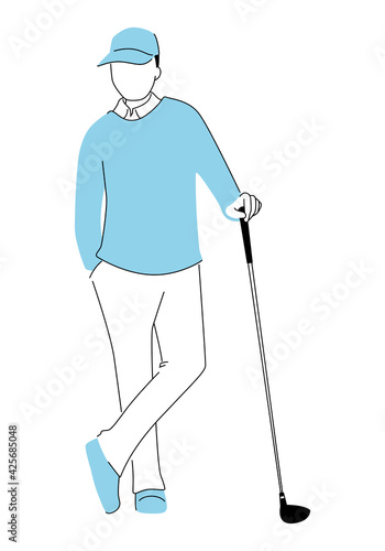 スポーツのゴルフのイラスト。ゴルフクラブを持って立っている男性。
