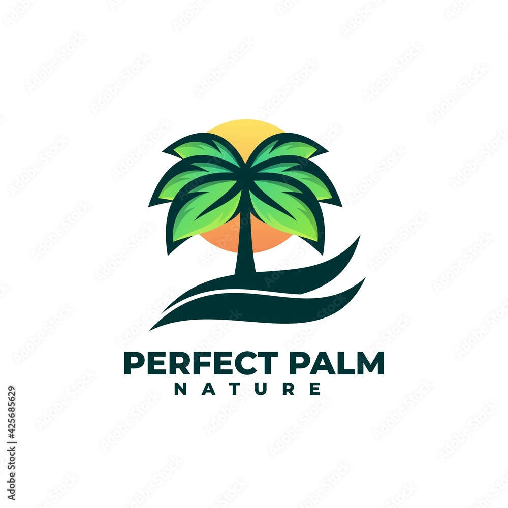 Vector Logo Illustration Perfect Palm Simple Mascot Style.
