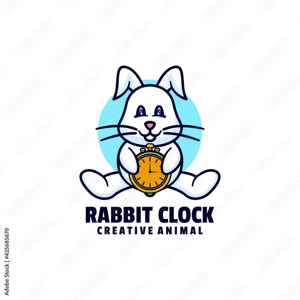 Vector Logo Illustration Rabbit Mascot Cartoon Style.