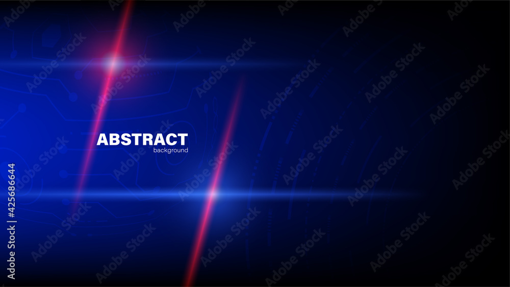 Abstract circuit with light on dark blue background, Technology background concept with copy space, vector illustration.