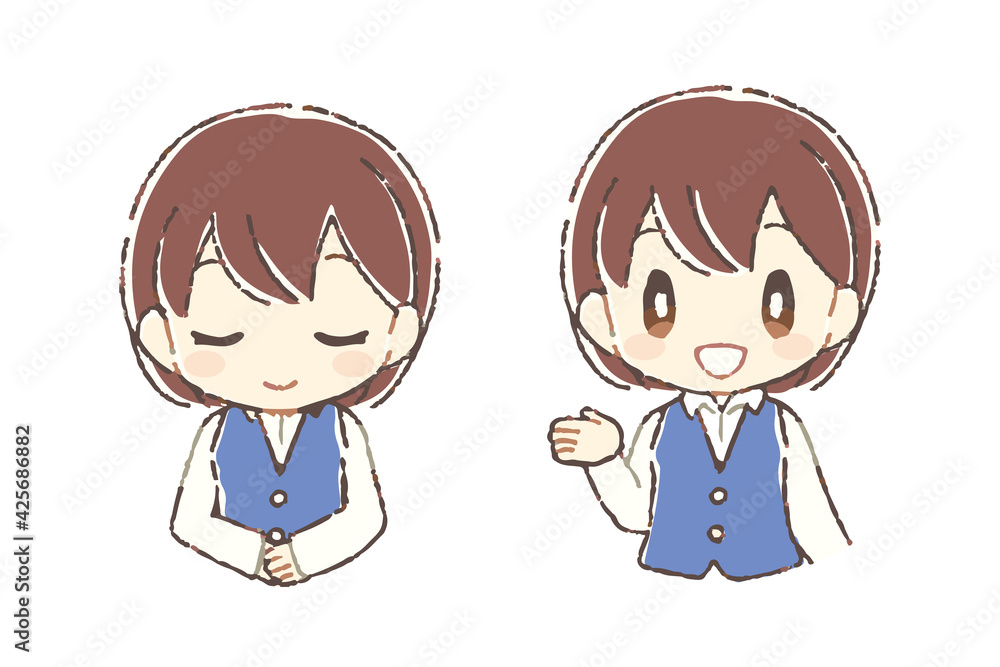 お辞儀と案内する女性のイラスト お辞儀と案内する女性のイラスト