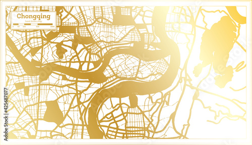 Chongqing China City Map in Retro Style in Golden Color. Outline Map.