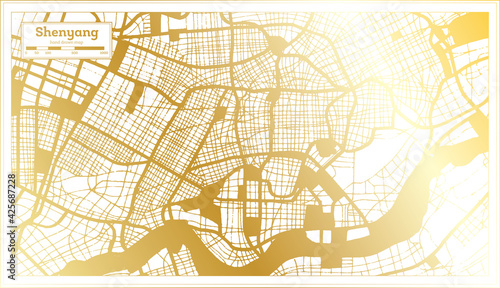 Shenyang China City Map in Retro Style in Golden Color. Outline Map.