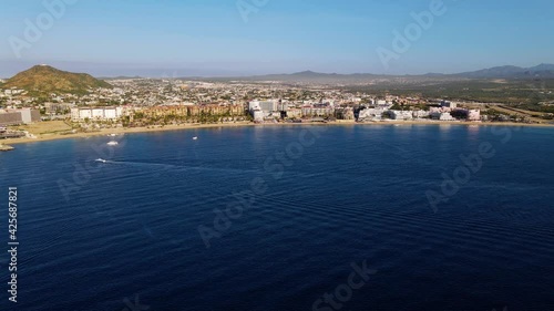 Wallpaper Mural Aerial view towards the beach, hotels and resorts, on the coast of Cabo San Lucas, sunny day, in Mexico - establisher, drone shot Torontodigital.ca