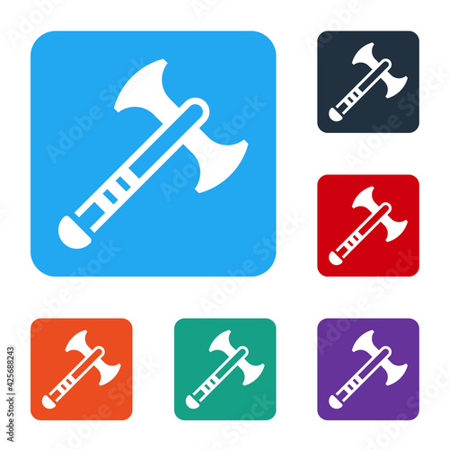 White War axe icon isolated on white background. Battle axe, executioner axe. Medieval weapon. Set icons in color square buttons. Vector