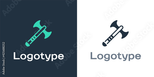 Logotype War axe icon isolated on white background. Battle axe, executioner axe. Medieval weapon. Logo design template element. Vector