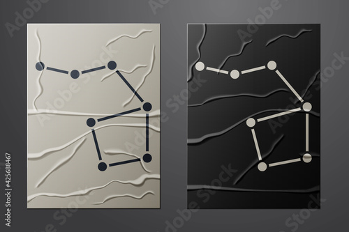 White Great Bear constellation icon isolated on crumpled paper background. Paper art style. Vector