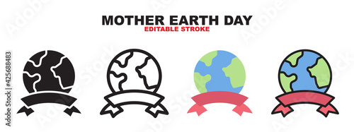 Mother Earth Day icon set with different styles. Colored vector icons designed in filled, outline, flat, glyph and line colored. Editable stroke and pixel perfect. Can be used for web, mobile, ui and 