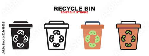 Recycle Bin icon set with different styles. Colored vector icons designed in filled, outline, flat, glyph and line colored. Editable stroke and pixel perfect. Can be used for web, mobile, ui and more.