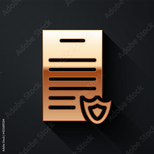 Gold Firearms license certificate icon isolated on black background. Weapon permit. Long shadow style. Vector