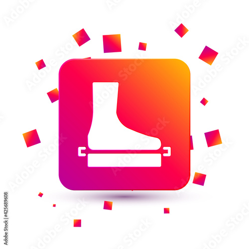 White Flat foot icon isolated on white background. Square color button. Vector