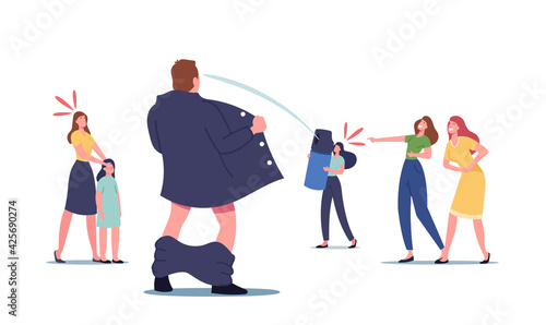 Exhibitionist, Pervert Flasher Male Character with Opened Cloak Suddenly Jumped Out in Front of Young Women on Street