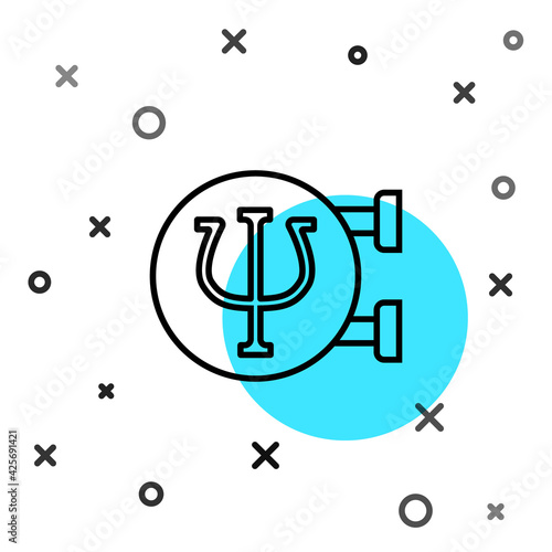 Black line Psychology icon isolated on white background. Psi symbol. Mental health concept, psychoanalysis analysis and psychotherapy. Random dynamic shapes. Vector