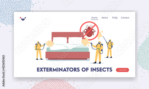 Professional Pest Control Service Doing Room Disinsection against Bed Bugs Landing Page Template, Exterminators