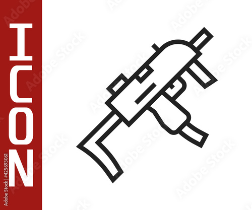 Black line MP9 submachine gun icon isolated on white background. Automatic weapon. Vector