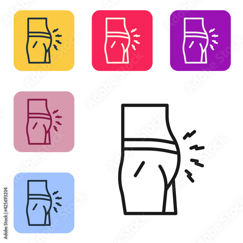 Black line Abdominal bloating icon isolated on white background. Constipation or diarrhea. Set icons in color square buttons. Vector