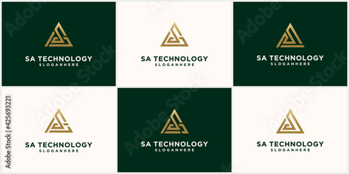 Abstract monogram logo sa letter design set, in gold