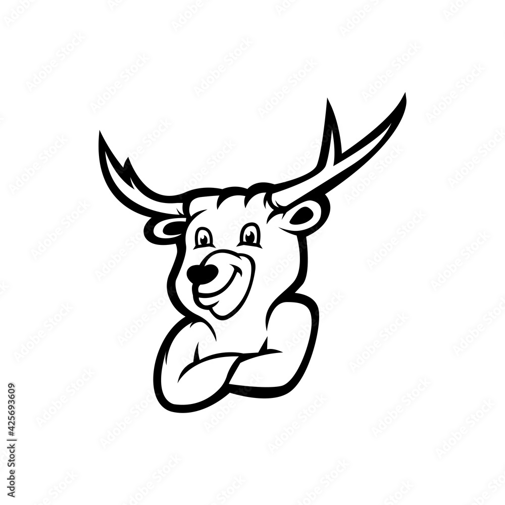 Deer mascot logo silhouette version. Deer cartoon logo in sport style, mascot logo illustration design vector