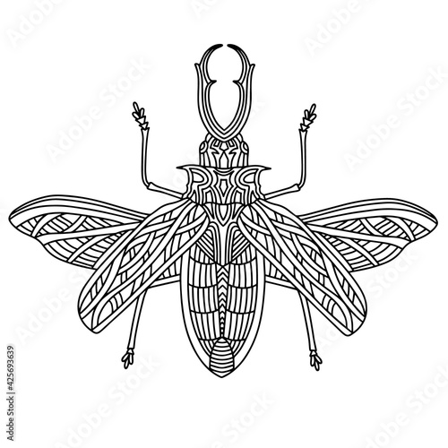 Beetle Brazilian woodcutter coloring book. Woodcutter beetle linear vector illustration. Anti-stress coloring book for adults and children. Hand-drawn doodle coloring book