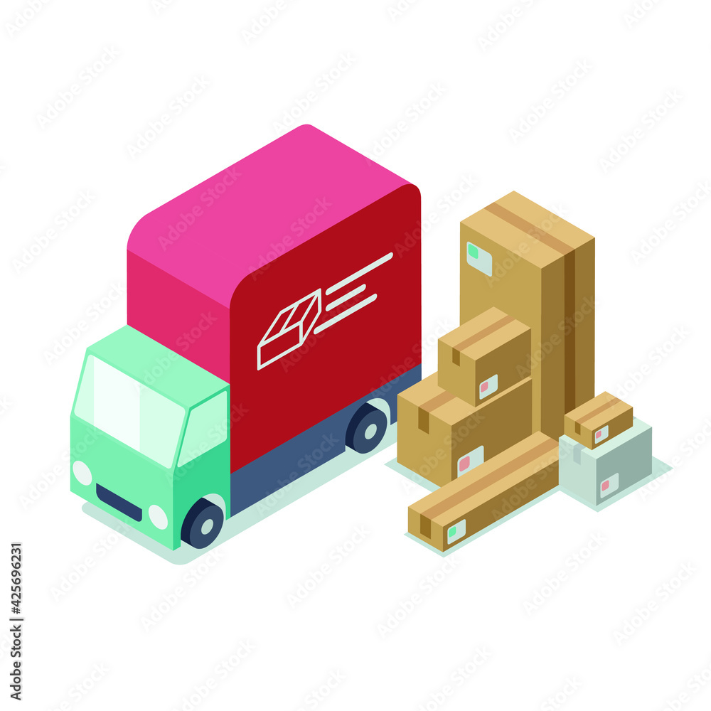 Delivery truck and load of cardboard boxes Delivery truck and load of cardboard boxes