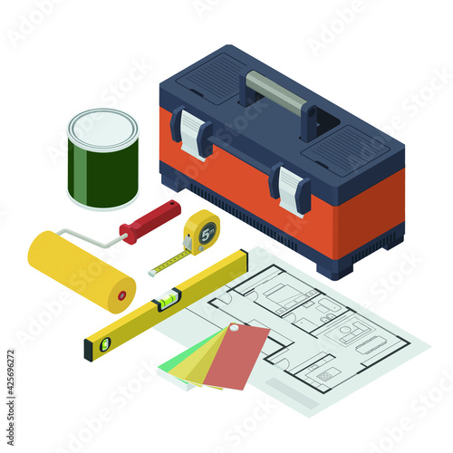 Home renovation and painting isometric tools