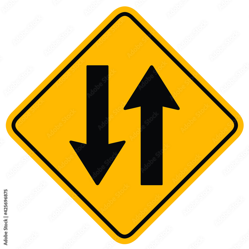 Signpost with arrow traffic sign in black on yellow background. warning or caution sign. Signpost with arrow traffic sign in black on yellow background. warning or caution sign.
