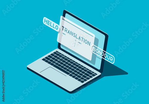 Isometric laptop with translation page