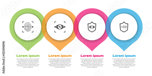 Set Fingerprint, Eye scan, Shield eye and voice recognition. Business infographic template. Vector