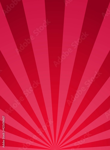 Sunlight rays vertical poster. Red burst background. Vector illustration.