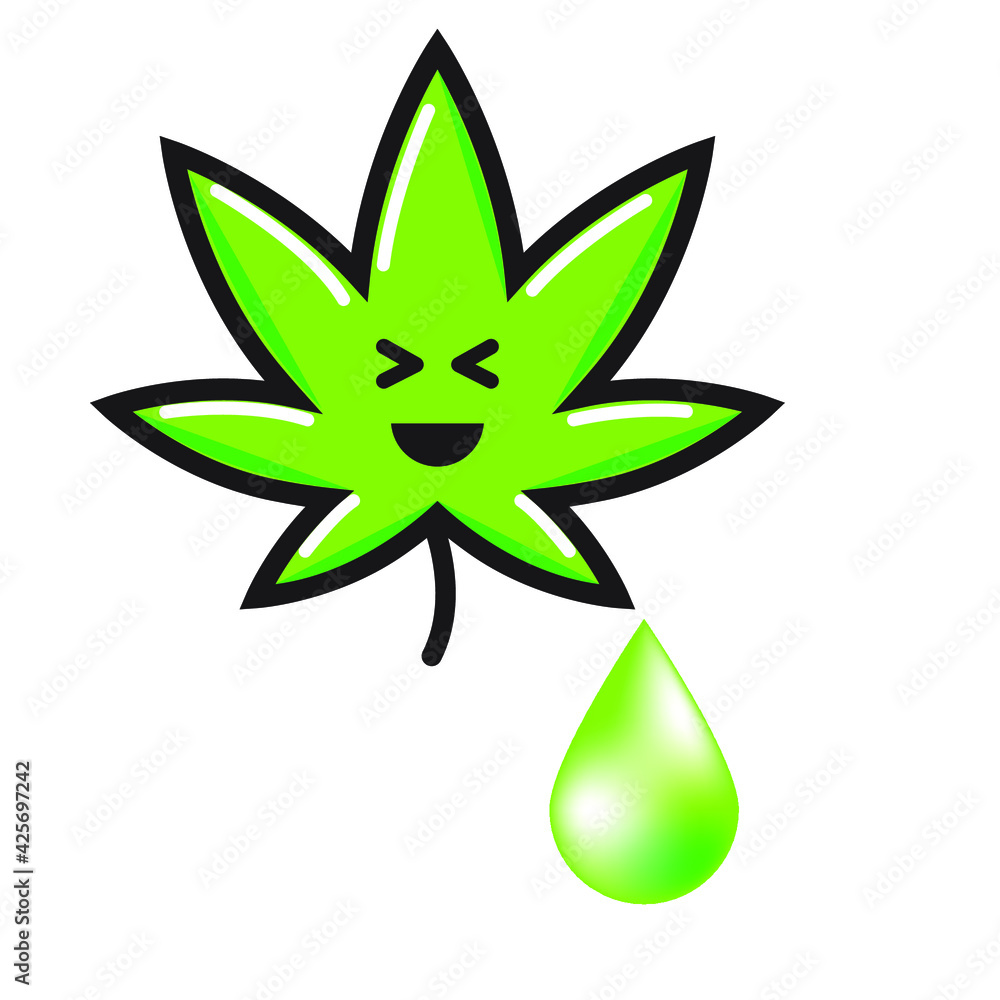 Cute marijuana and cannabis (CBD) oil drop vector. Green Marijuana Leaves, Cannabis leaf. Icon product label and logo isolated vector illustration. Cute marijuana and cannabis (CBD) oil drop vector. Green Marijuana Leaves, Cannabis leaf. Icon product label and logo isolated vector illustration.