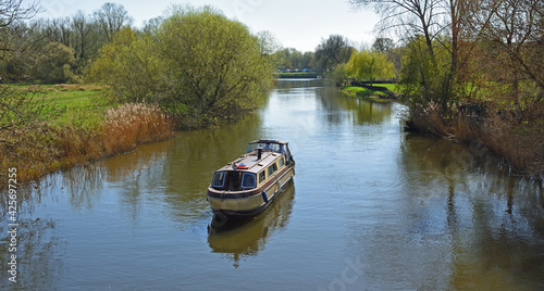 Print op canvas Narrow Boat on the river Great Ouse at St Neots Cambridgeshire  England