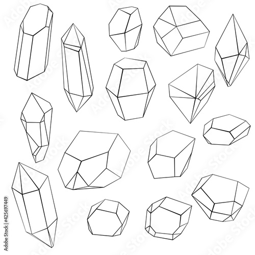 vector crystals, line drawing gems, minerals and stones