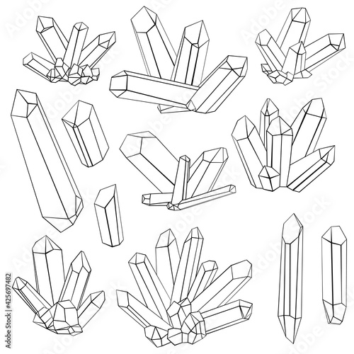vector crystals, line drawing gems, minerals and stones