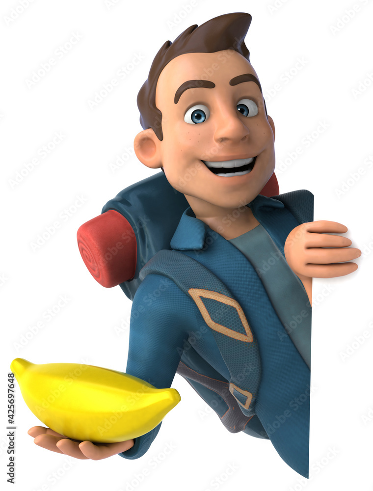 Fun illustration of a 3D cartoon backpacker