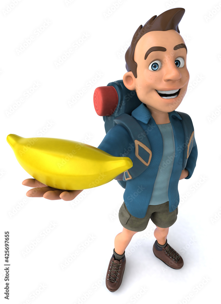Fun illustration of a 3D cartoon backpacker Fun illustration of a 3D cartoon backpacker