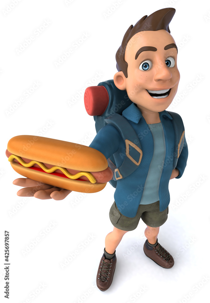 Fun illustration of a 3D cartoon backpacker Fun illustration of a 3D cartoon backpacker