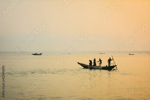 Wallpaper Mural boat at sunset golden hour Torontodigital.ca