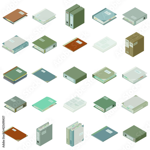 Set of isometric ring binders, files and paperwork