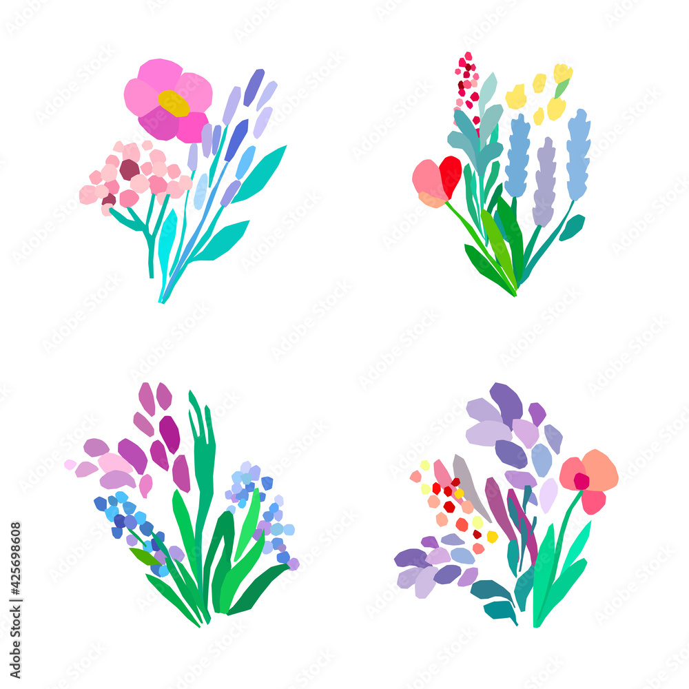 Set of flowers, Spring bouquets on a white background.