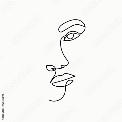 One line portrait. Hand drawn abstract face.  Minimal art. Trendy style. 