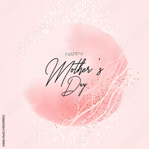 Happy mother's day vector design card, blush pink watercolor fluid painting with flower and pearl. Blush pink watercolor fluid painting. Spring wedding invitation. Best mom ever