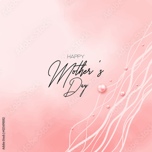 Happy mother's day vector design card, blush pink watercolor fluid painting with flower and pearl. Blush pink watercolor fluid painting. Spring wedding invitation. Best mom ever