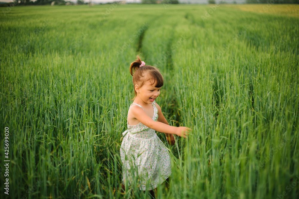 girl playing in the field. summer time. childhood. girl playing in the field. summer time. childhood.