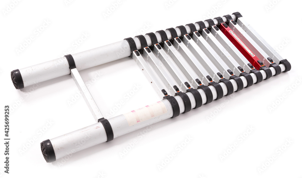 Αυτοκόλλητο Modern used aluminum telescopic stepladder isolated
