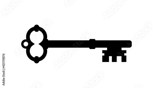 Old key vector house icon logo. Old key silhouette antique lock illustration