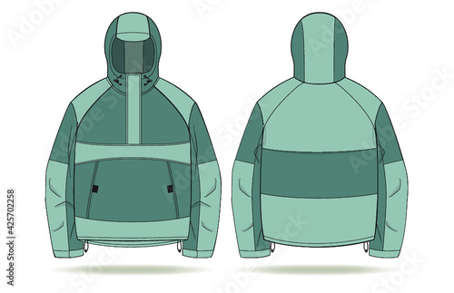 Half Zip Anorak Nylon Rain Jacket Design Fashion Flat Template